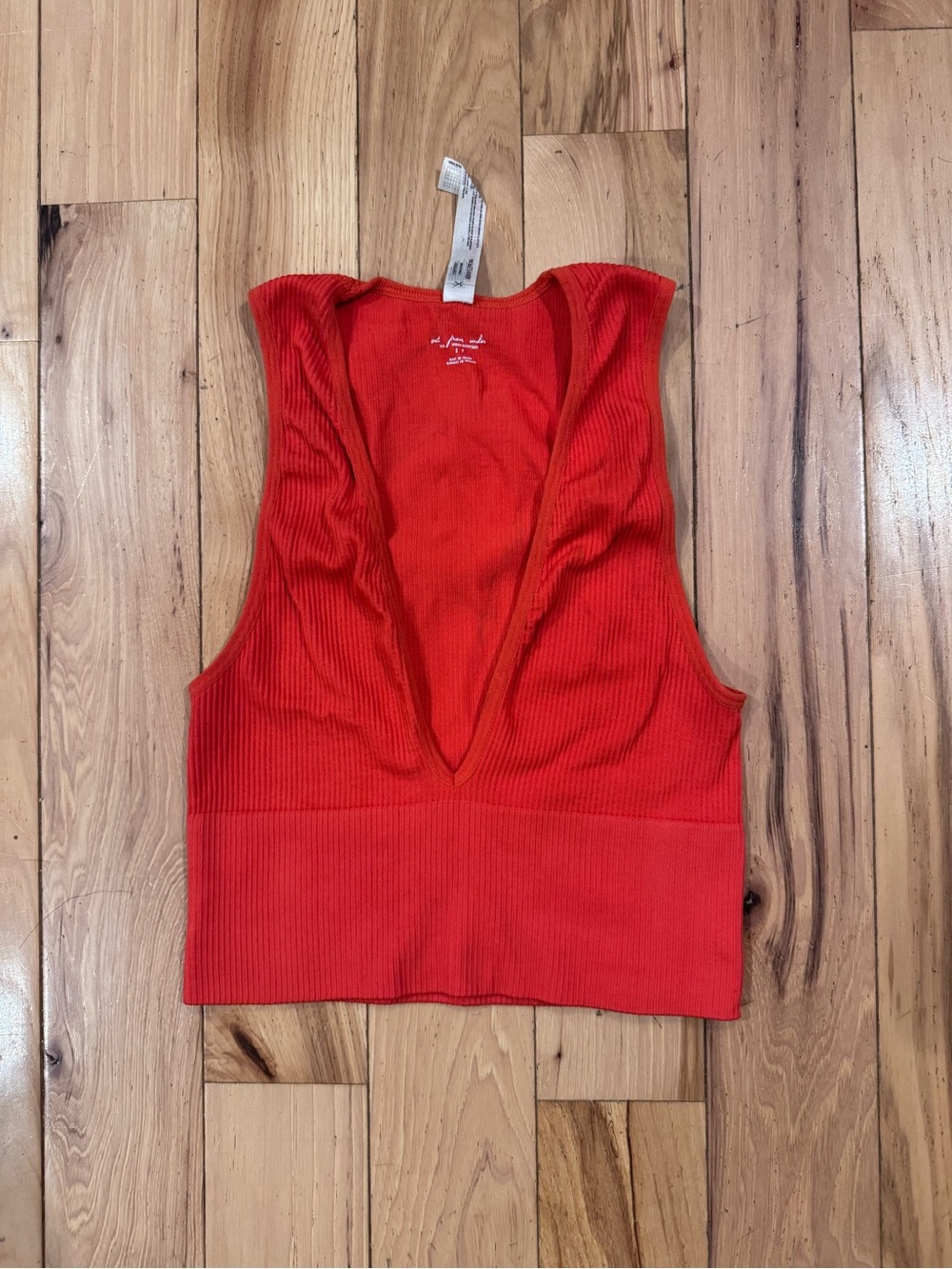 Out From Under Urban Outfitters Orange Ribbed Deep V-Neck Tank - Size Small